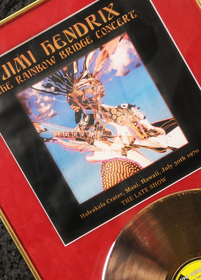 Jimi Hendrix: Rainbow Bridge Concert Gold Award: Jimi Hendrix Rainbow Bridge Concert The Late Show, 1 of 100 gold mounted record, issued in recognition of its worldwide success, limited edition collectors series 1 of 100 supplied with Cooper Owen ce