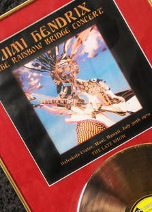 Jimi Hendrix: Rainbow Bridge Concert Gold Award: Jimi Hendrix Rainbow Bridge Concert The Late Show, 1 of 100 gold mounted record, issued in recognition of its worldwide success, limited edition collectors series 1 of 100 supplied with Cooper Owen
