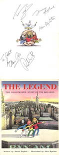 Bee Gees signed book: A signed copy of the book 'THE LEGEND: The Illustrated Story of the Bee Gees' A paperback copy of the book by David English and illustrated by Alex Brychta with cartoon versions of the group.