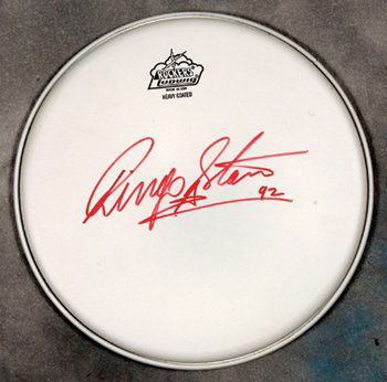 Ringo Starr signed drumhead: Ringo Starr fully signed drumhead a heavy coated, ludwig rockers tom tom