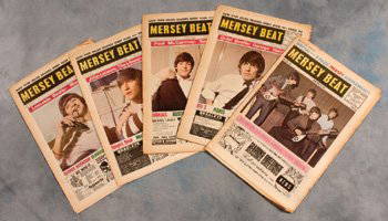The Beatles five original Merseybeat newspapers: A collection of five original Merseybeat magazine issues with Individual Beatle covers, and one of the whole band, issues Vol 3. No. 106, Vol. 3 No. 88, Vol. 3 No. 87, Vol. 3 No. 86 and Vol 3. No.