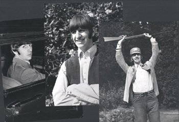 Four Ringo Starr photographs, by Leslie Bryce: Four Ringo Starr photographs, by Leslie Bryce Four original black and white photographs of Ringo in different poses, to standard portraits, one in car and the other with a gun held above his head.