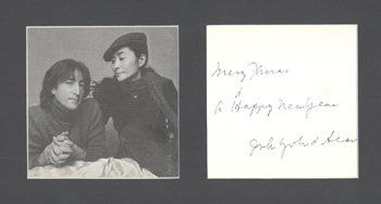 Lennon Christmas card and photo signed 1980: John Lennon / Yoko Ono signed Christmas card and photo, 1980 Two pieces