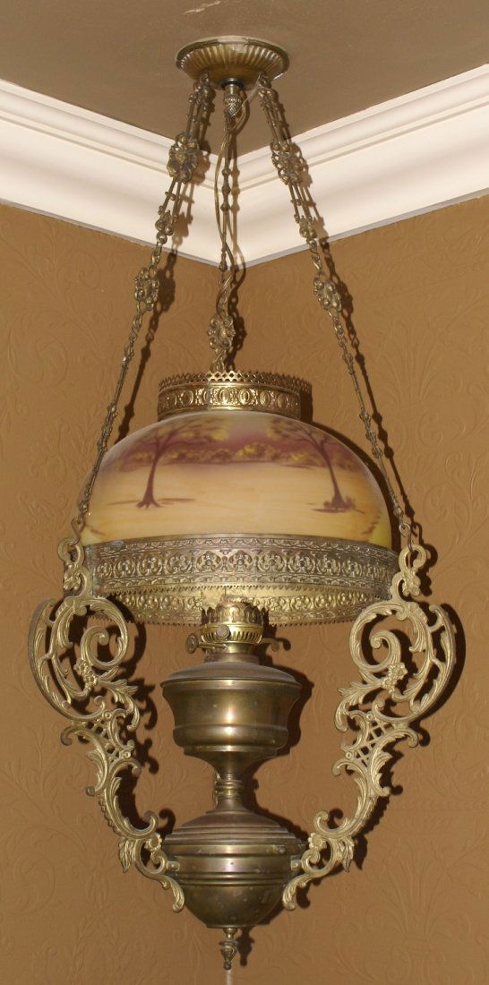 Brass Framed Hanging Oil Lamp (1 of 1)
