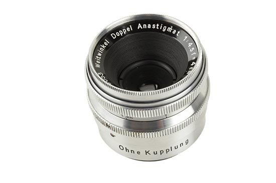 Hugo Meyer Doppel Anastigmat 4.5/4cm: Hugo Meyer Doppel Anastigmat 4.5/4cm very rare lens in original M39 mount, engraved "Ohne Kupplung" (no. 980053, c.1935, condition B+) Hugo Meyer Weitwinkel Doppelanastigmat 4,5/4cm Sehr seltenes Obje