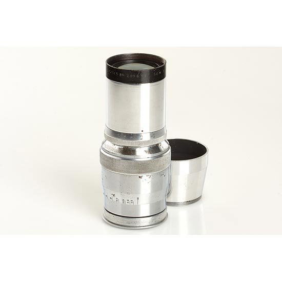 Som Berthiot 4.5/145mm Tele Objectif: very, very rare, rangefinder-coupled 145mm tele for M39, original hood, clean lenses, rear cap (Serial no: 289619, Condition: B-) Som Berthiot 4,5/145mm Tele Objectif Sehr sel
