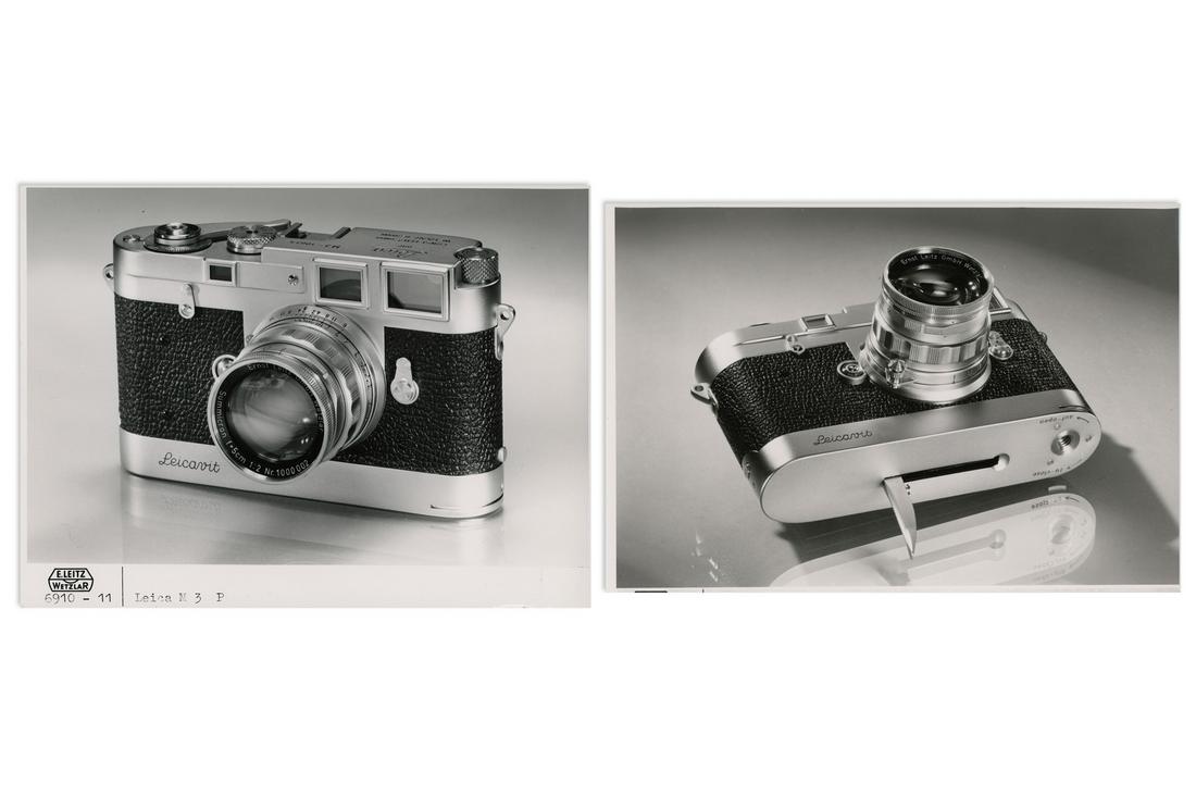 Leica MP prototype press photos: Two Original Vintage Prints From The Leitz Wetzlar Press Department Showing The Famous Leica M3 No.1083* (A Prototype Of The Leica Mp), One 24X17Cm Print Showing The Front Of The Camera With Visible S