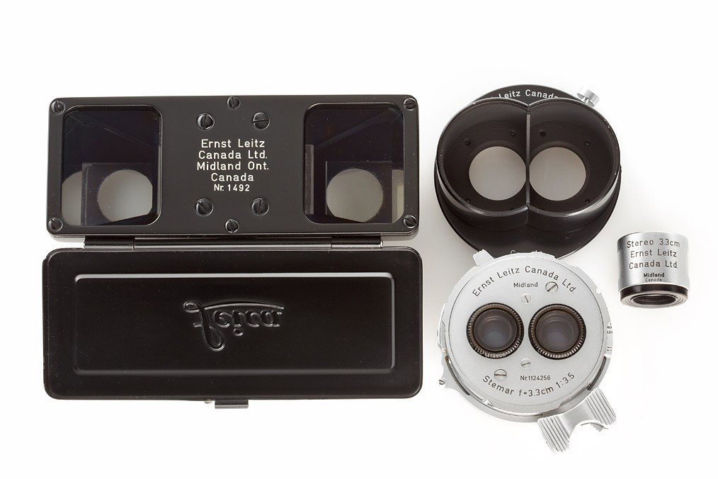 Stemar 3.3/3.5cm outfit: mint and rare stereo equipment OIRZO for screw mount, rear cap, beam splitter no.1492, cap, finder, hood, in original leather outfit case