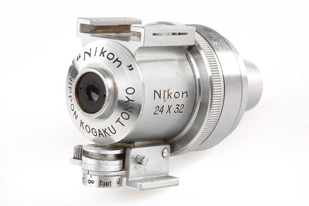 Variframe Finder for Nikon I: third type for Nikon I, engraved: 'Nikon' NIPPON KOGAKU TOKYO, 24X32, 'MADE IN OCCUPIED JAPAN' on the shoe, eyepiece and chain missing, for focal lengths 3.5/5/8.5/13.5cm, very rare - ex Tad Sato coll