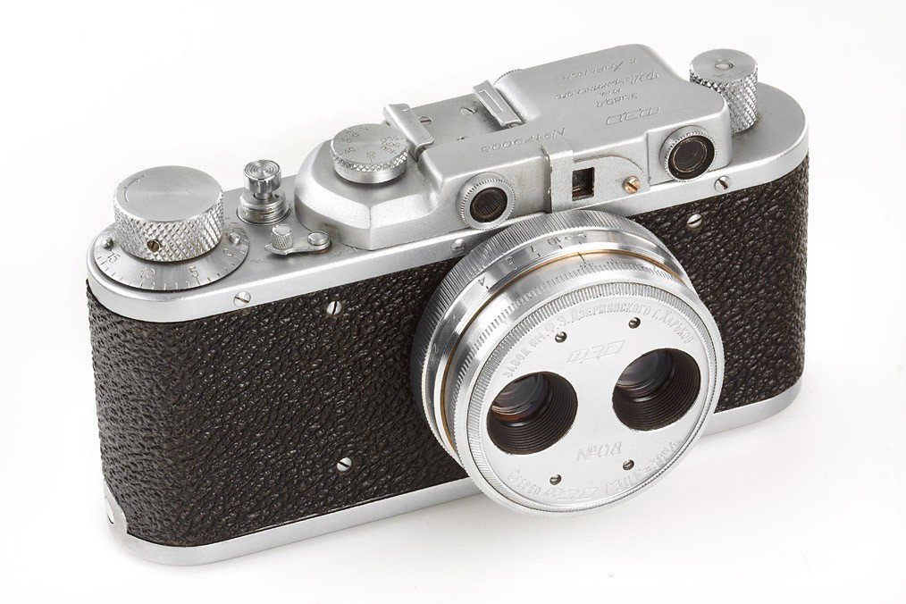 Fed Ie Stereo outfit: rare FED Ie 'Berdsk' built in Sibiria in 1946 with FED Stereo lens 3.8/38mm no.08, camera with 'swinging mask' for stereo