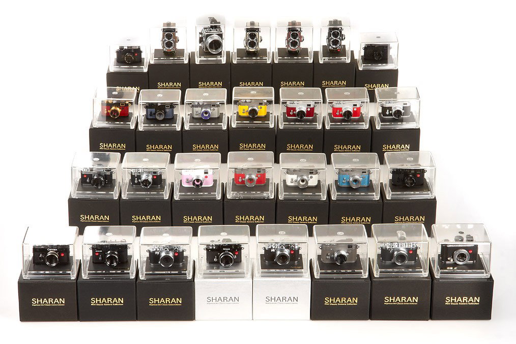 Sharan Megahouse Miniature collection (various): the collection of 29 limited Sharan editions each complete in maker's box: Leica If with finder and case, Leica IIIf with case, Leica IIIf with hot shoe, Leica IIIf black Swedish Army, M3 chrome, M3 b