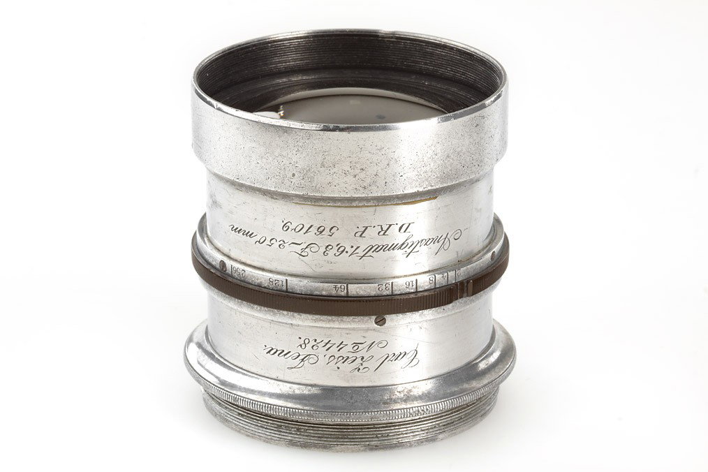 Carl Zeiss Jena Anastigmat 6.3/250mm: early aluminium barrel Anastigmat with iris diaphragm to 256, optics with a few small marks