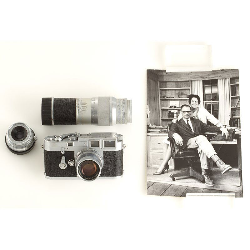 M3 Chrome outfit 'Inge Morath' , SN: 737760, 1954: This Leica was owned and used by renowned photographer Inge Morath ! Outfit including Summicron 2/5cm no.1116365 (cap), Summaron 3.5/3.5cm no.1149145 (caps), Hektor 4.5/13.5cm no.1134238 (caps). Inge