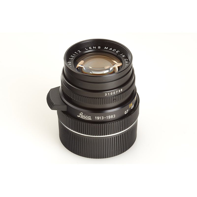 Summicron-M 2/50mm '70 Years', SN: 3100798, 1983: mint Summicron with clean lenses, engraved 'Leica 1913-1983', 12538 hood, both caps