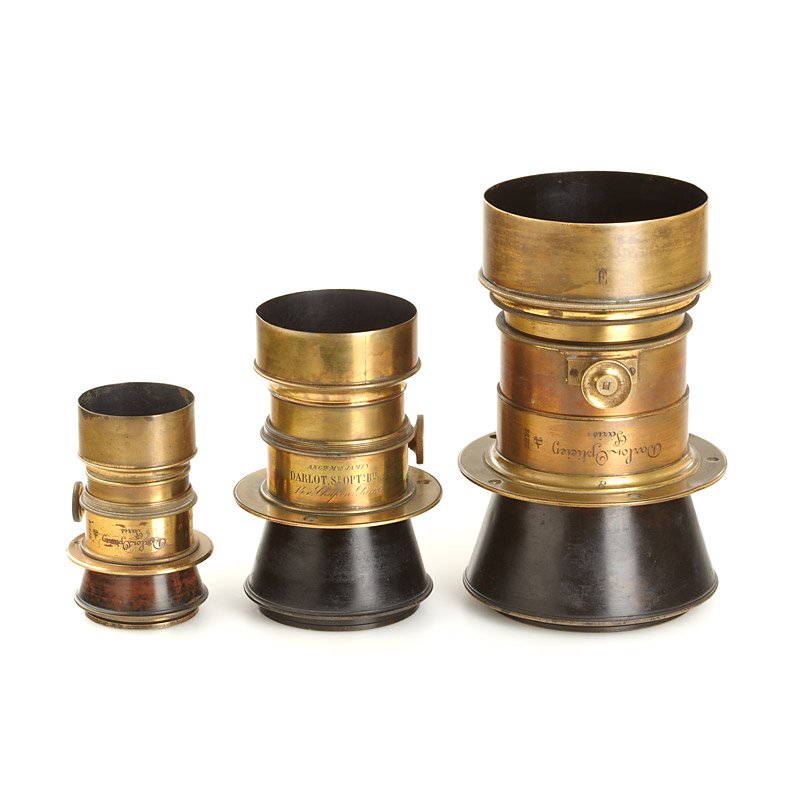 Jamin-Darlot Brass Lenses (various), c.1865: 3 lenses by Jamin Darlot, Paris. The company was originally founded by Jamin in the 1850s and in 1860 taken over by his plant manager Darlot. In 1861, Jamin was dropped and the lenses became Darlot. (