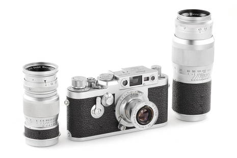 Leica IIIg ELC outfit: Quite rare Leica IIIG made by ELCAN, Ernst Leitz Canada in 1957 (batch including no.871201-872000), in absolutely mint condition and in very good working order, with body cap, together with Elmar Red