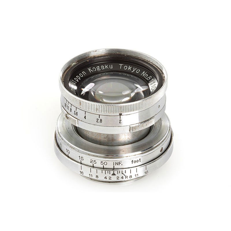 Nikon Nikkor-H.C 2/5cm , no. 8111043: rare and early collapsible Nikkor lens for M39, rear engraved '906542', feet scale