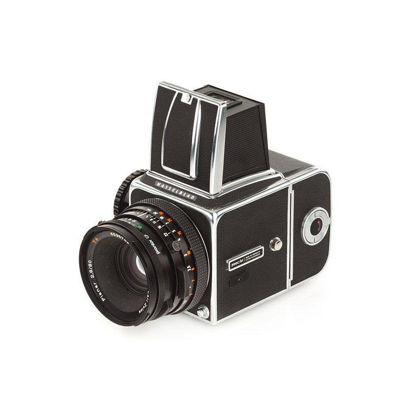 Hasselblad 500 C/M, no. RH1270201: near mint chrome camera with A16 magazine no.RP327547, 4.5x6cm mask, black CF Planar 2.8/80mm T* no.6535742, clean lenses