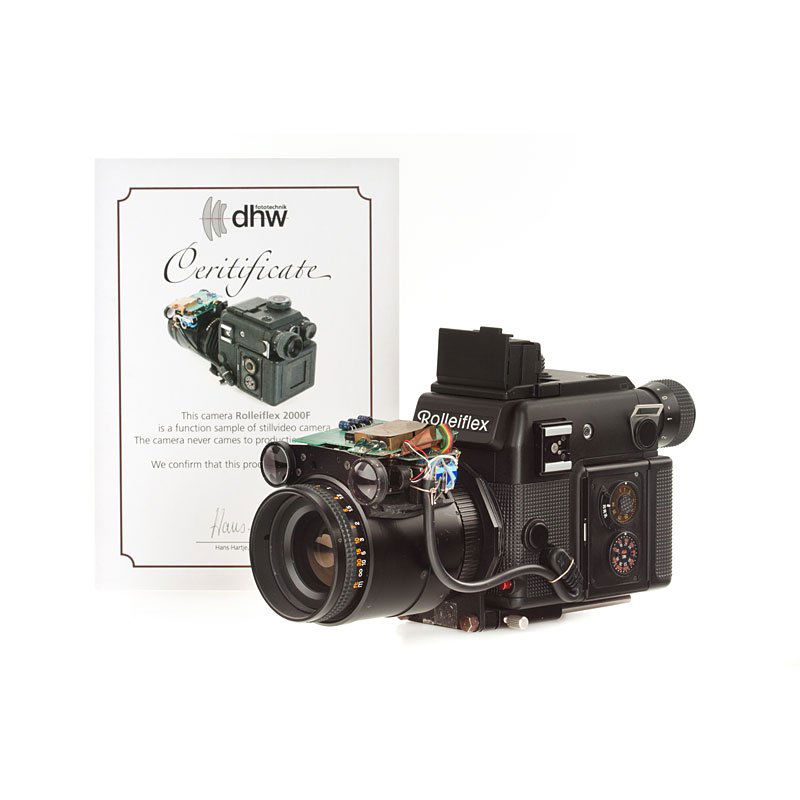 Rolleiflex SL 2000F Still Video 'Prototype': unique prototype from the Rollei Museum, early still video camera based on the Rolleiflex SL 2000F with manual 35-70mm Zoom and bellows, including certificate of authenticity by Rollei