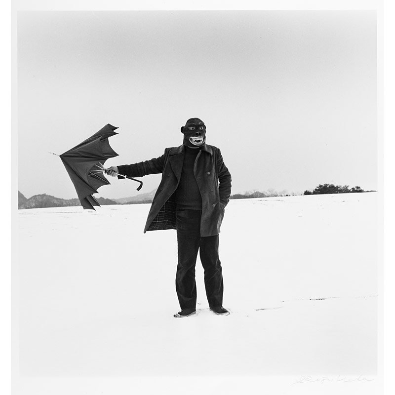 Self-portrait with gorilla mask: Shoji Ueda (1913 - 2000), Self-portrait with gorilla mask , Vintage silver print, c. 1975, 25,1 x 24,6 cm (9,88 x 9,69 in.), Signed by the photographer in pencil in the margin, photographer's stamp on