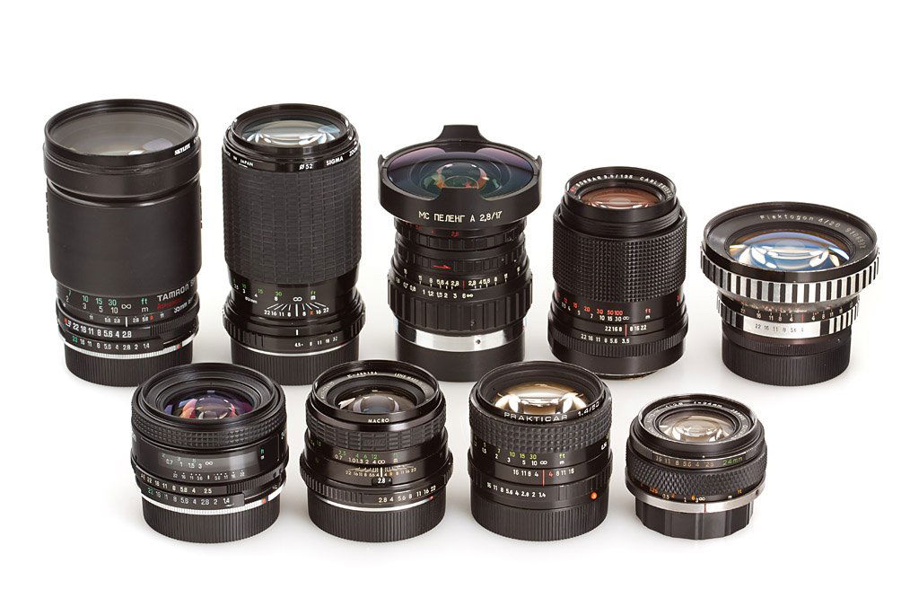 Lenses for Leica R Mount (Lot), ser.no.,: 9 lenses modified to fit to Leica R mount, (1) Lomo 2.8/17mm Fisheye no.94213 (cond. A/B, caps, filters, keeper), (2) Carl Zeiss Jena Flektogon 4/20mm no.9108922 (cond. C, caps), (3) Tamron 2.5/24mm n