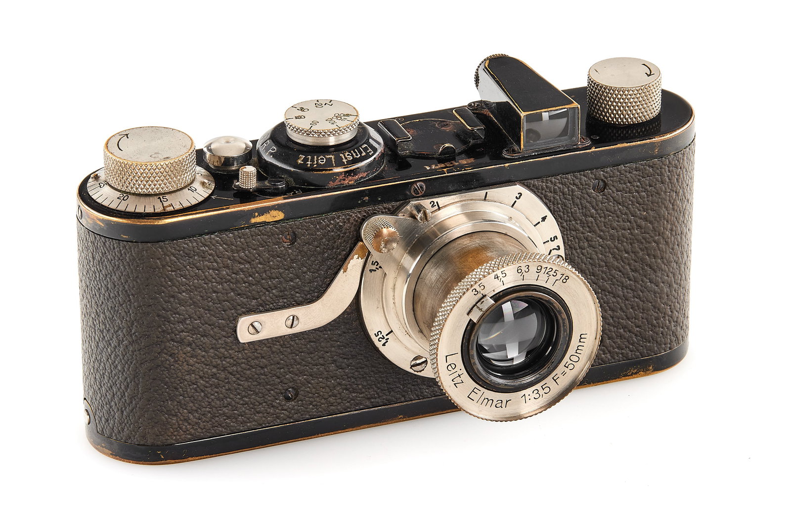 Leica I Mod. A Elmar: Nice Leica I A Elmar, in good, original condition, good optics only showing some cleaning marks on the front element and a few spots, delivered to Biel, Switzerland on 24.01.1929, note the dimpled