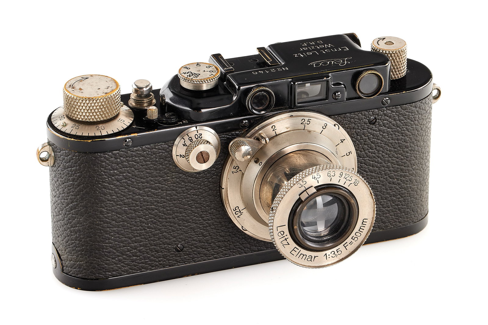 Leica III Mod. F black/nickel: Beautiful body in very good condition, originally an early Leica I Mod. A Elmar delivered to E. Leitz Berlin on 18.02.1927, upgraded to II Mod. D specifications in 1932 and to III Mod. F in 1934, with