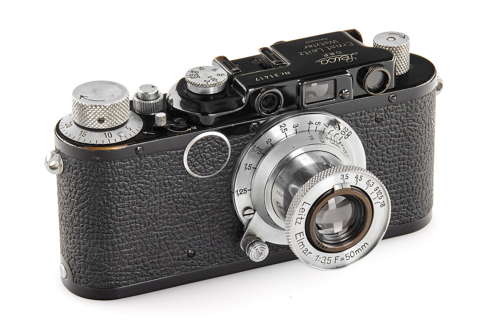 Leica III Mod. F black/chrome: Originally a Leica I Mod. A with Elmar delivered to Mainz (Germany) on 27.02.1930 , in very good cosmetic condition, the shutter curtains need attention, converted to Leica III Mod. F specifications i