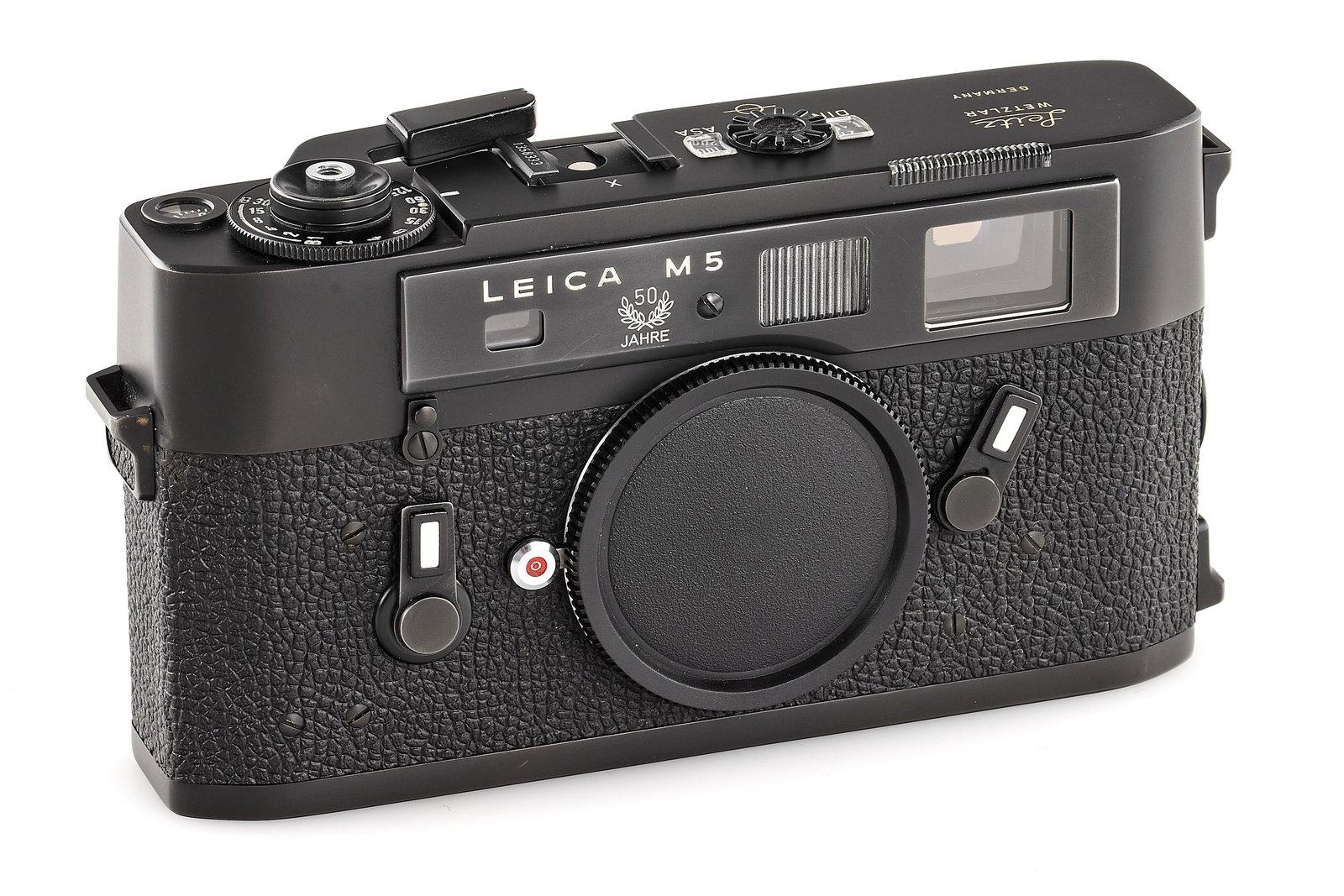 Leica M5 Black '50 Jahre' *: Black version of the rare special edition celebrating the 50th Anniversary of the first production Leica, only 1750 units produced in Wetzlar, with special number '177-L' and '50 Jahre' engravings, se