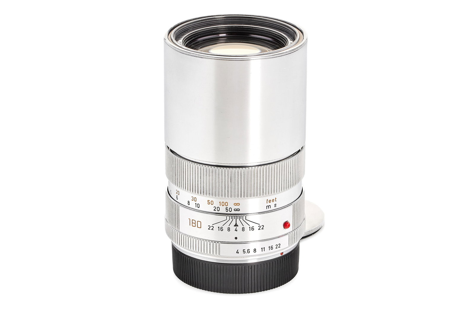 Elmar-R 4/180mm chrome finish *: An interesting Elmarit-R in unusual shiny chrome finish, possibly made to order or as a sample, in beautiful condition. SN: 2817815
