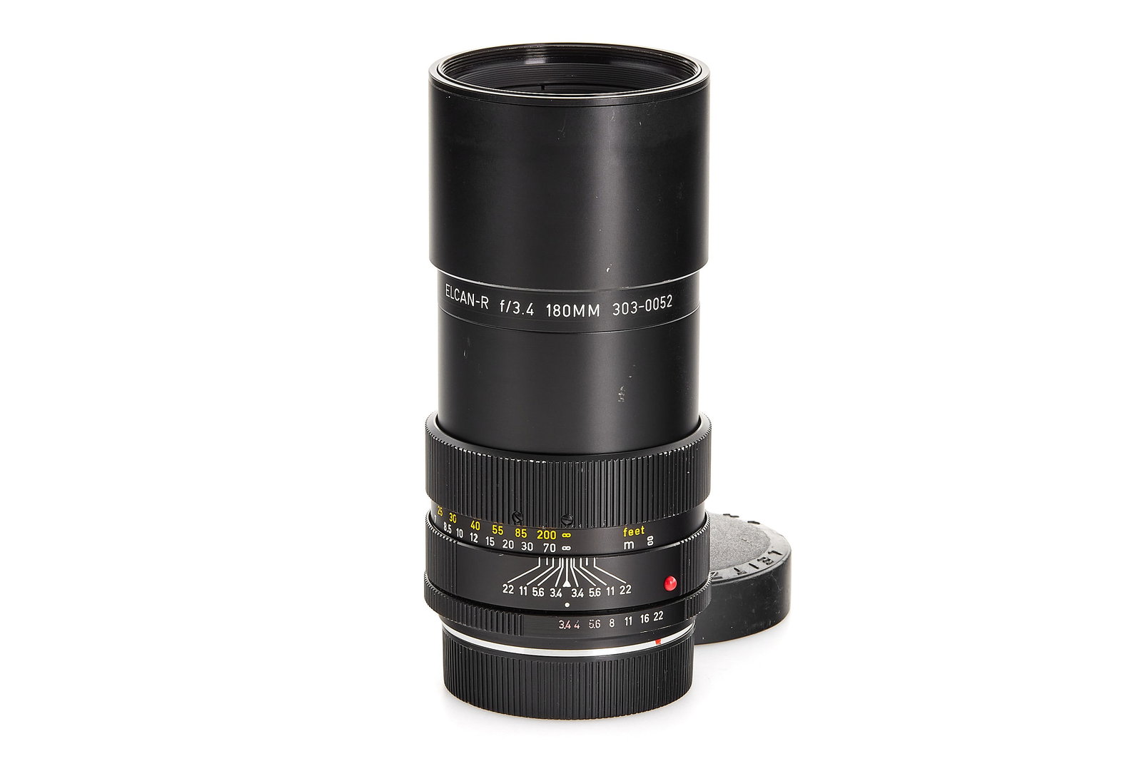 Elcan-R 3.4/180mm *: Very rare Elcan lens designed by famous Dr. Walter Mandler and only produced for the US Army, less than 50 lenses made, in very good condition, optics showing some small spots of corrosion and a few c