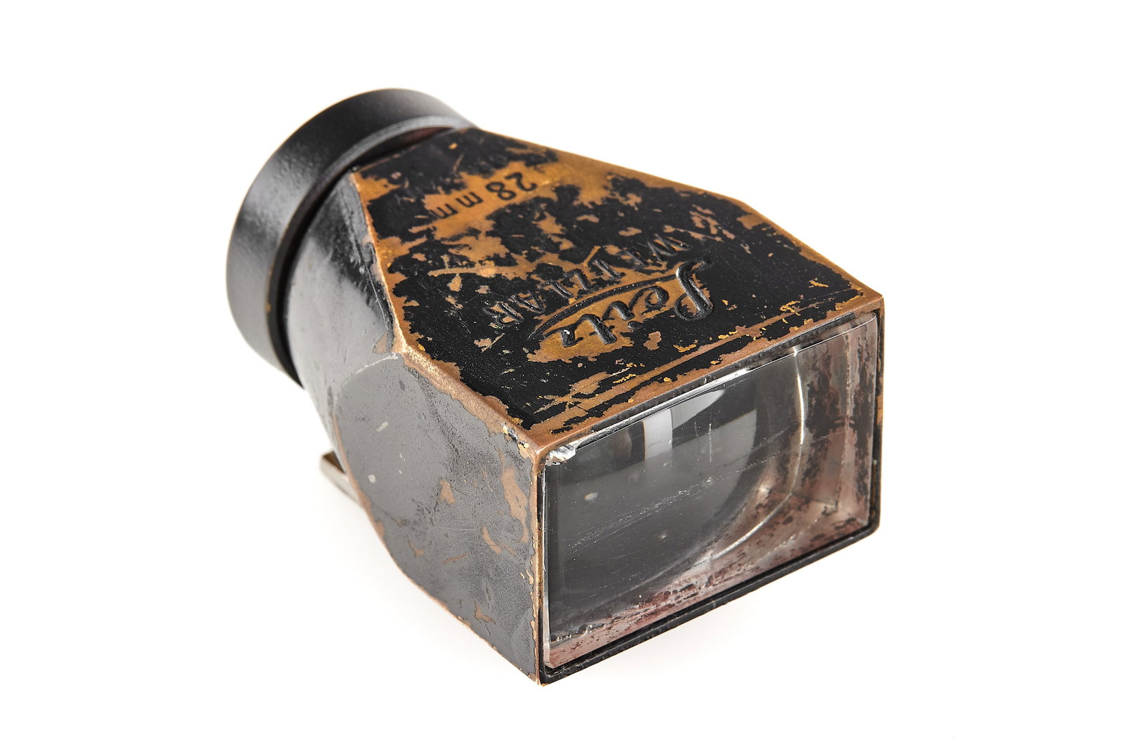 Leitz 28mm Finder prototype black paint *: An interesting prototype 28mm finder, with a general shape resembling the later production SLOOZ finder, but noticeably larger in overall dimensions. Preserved in fine, original condition, the view