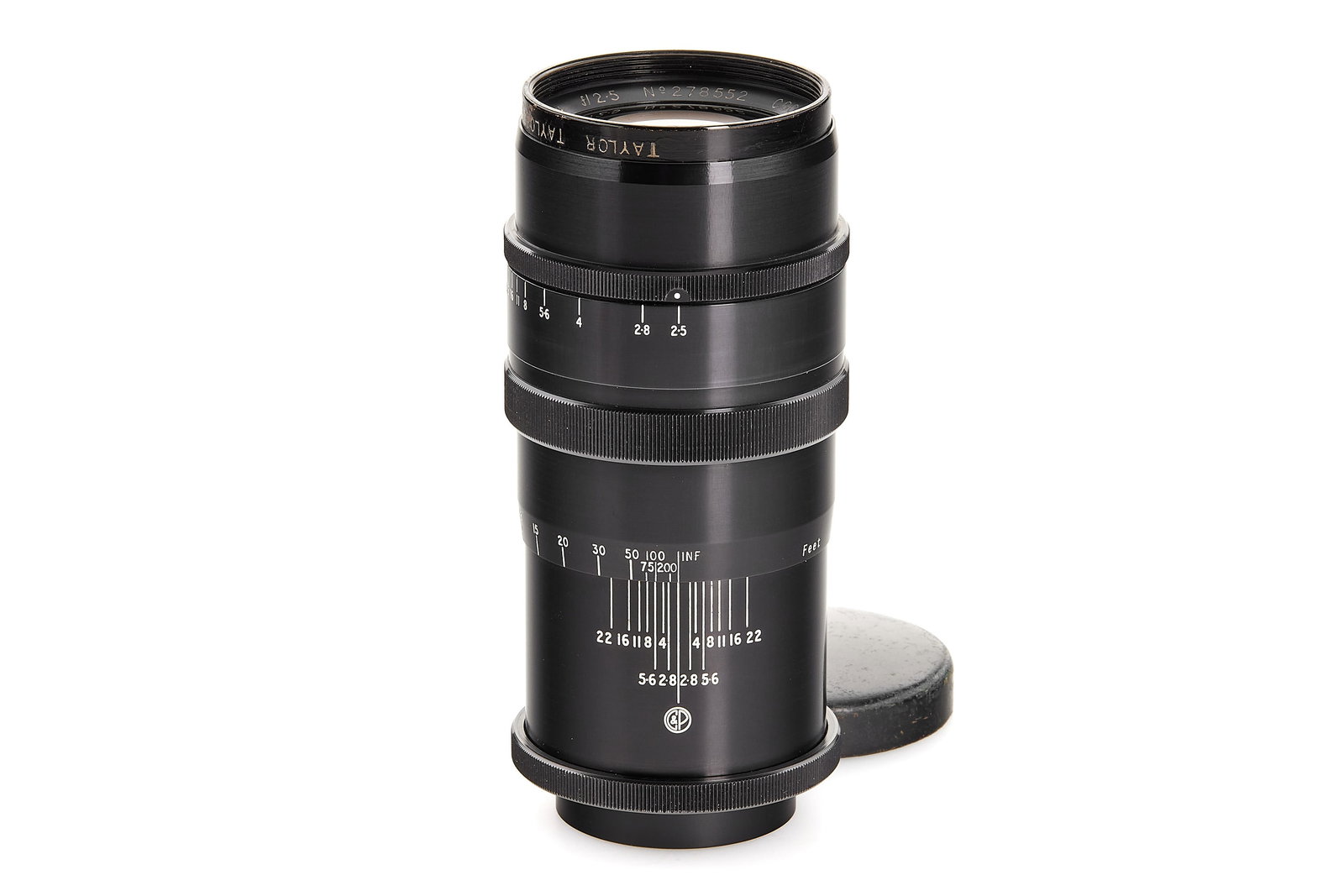 Cooke f. Leica M39 Deep Field 2.5/100mm: Rare early sought-after lens in original RF coupled Leica M39 mount, in very good condition, note 'War Finish' engraved, coated optics with cleaning marks, with both caps. SN: 278552