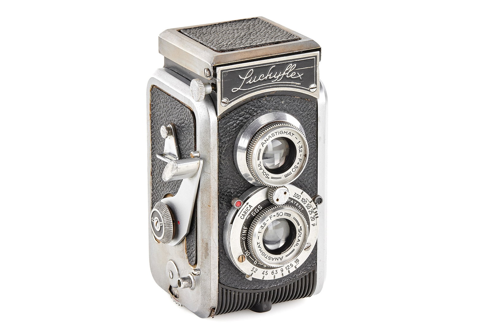 G.G.S. Luckyflex *: Very rare Italian 35mm TLR camera, in very good, original condition, together with Solar Anastigmat 3.2/50mm.