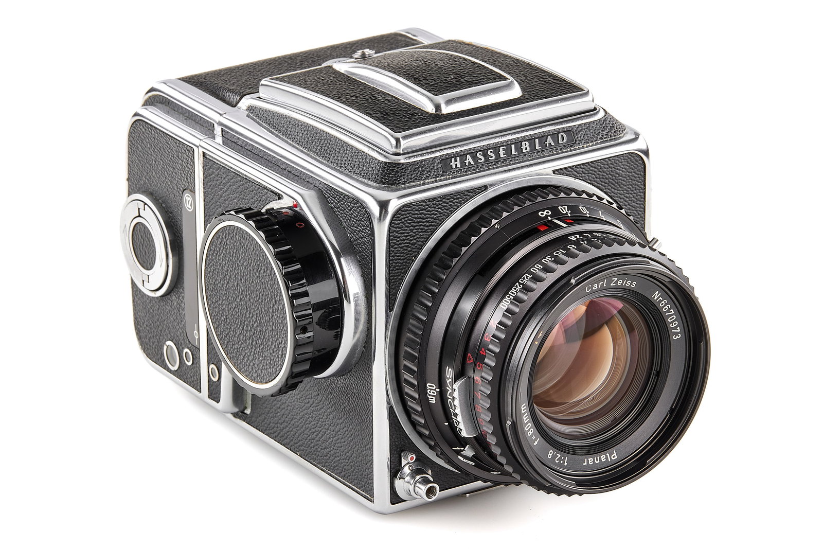 Hasselblad 500 C/M Anniversary 500 Classic: Special edition 500C/M chrome issued to commemorate 50 years of Hasselblad, silver plaque on the side, in very good condition, showing some normal sings of use, acute-matte focusing screen showing som