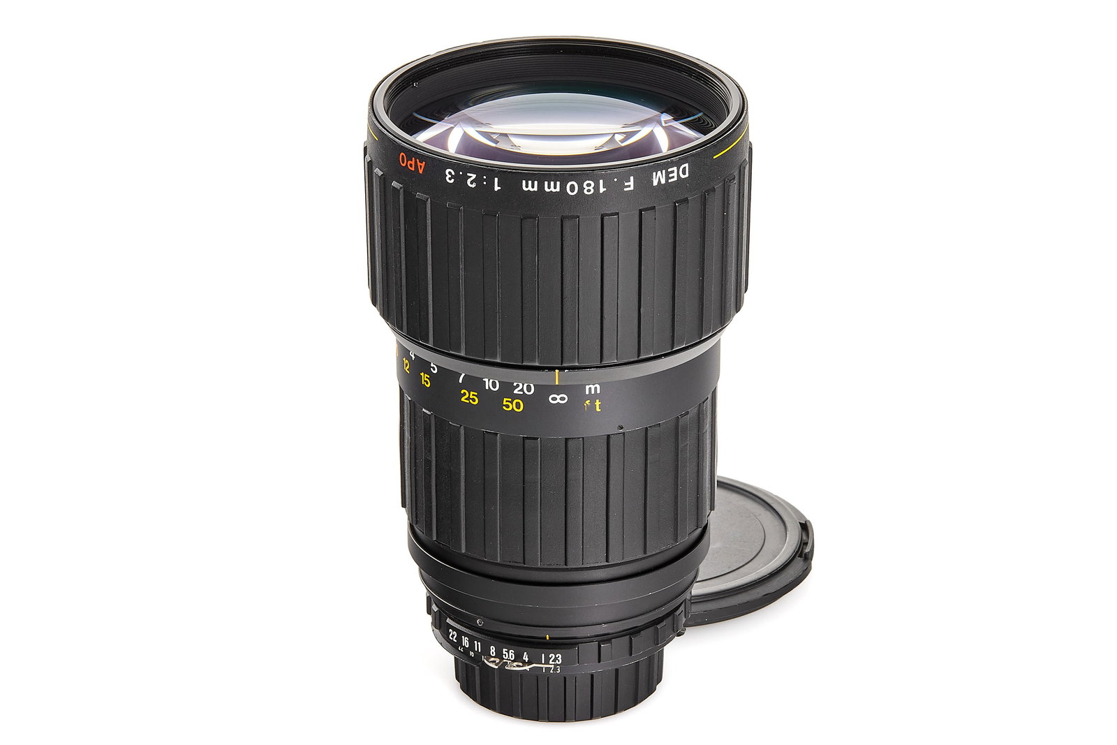 Angénieux f. Nikon 2.3/180mm DEM APO: Rare French fast APO lens in original Nikon mount, interesting internal focusing DEM (Differential Element Movement), in very good condition, good optics only showing some dust particles, with Nikon f