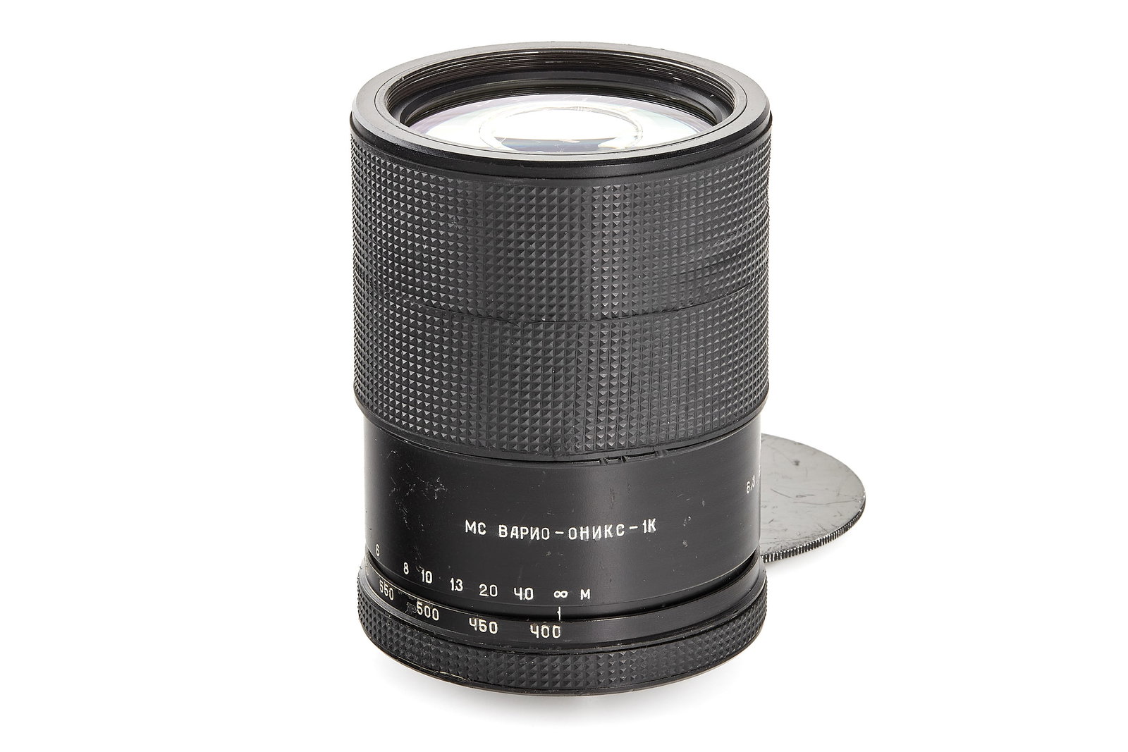 GOI f. Almaz Vario-Oniks-1K 6.3-9.4/400-600mm prototype: Rare prototype of the Soviet Vario-Oniks-1K mirror zoom lens with focal length range of 400–600 mm and aperture f/6.3–9.4, designed for Almaz cameras (Pentax K mount). The lens employs a catadiopt