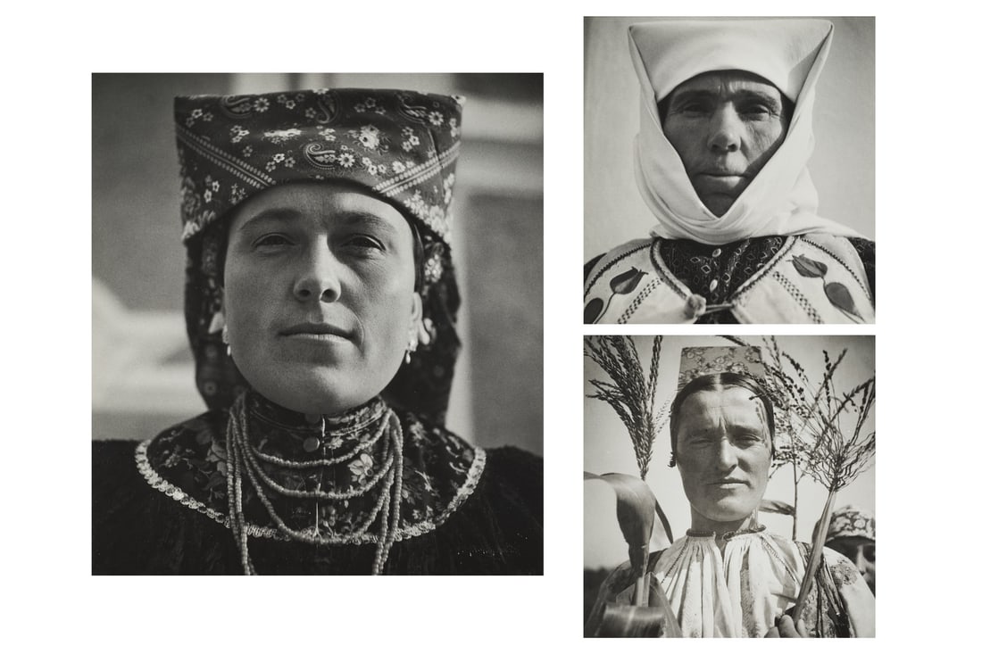 RUDOLF KOPPITZ (1884–1936) - Three photographs of farmers in Mohacs, Hungary 1927: Set of three Vintage silver prints each approximate 16,2 x 16,2 cm (6.4 x 6.4 in) Photographer's blindstamp in each image lower right, Photographer's copyright stamp on the reverse, titled and dated i