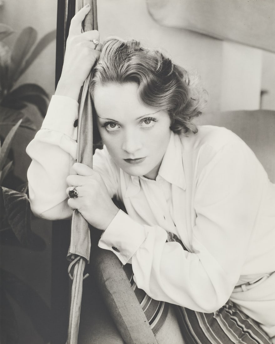 EDWARD STEICHEN (1879–1973) - Marlene Dietrich, Hollywood 1931: Gelatin silver print, printed 1981, mounted on cardboard 23,8 x 19,1 cm (9.4 x 7.5 in) Signed by George Tice (printer) and Joanna T. Steichen (photographer´s wife) on the Estate label on the reverse 