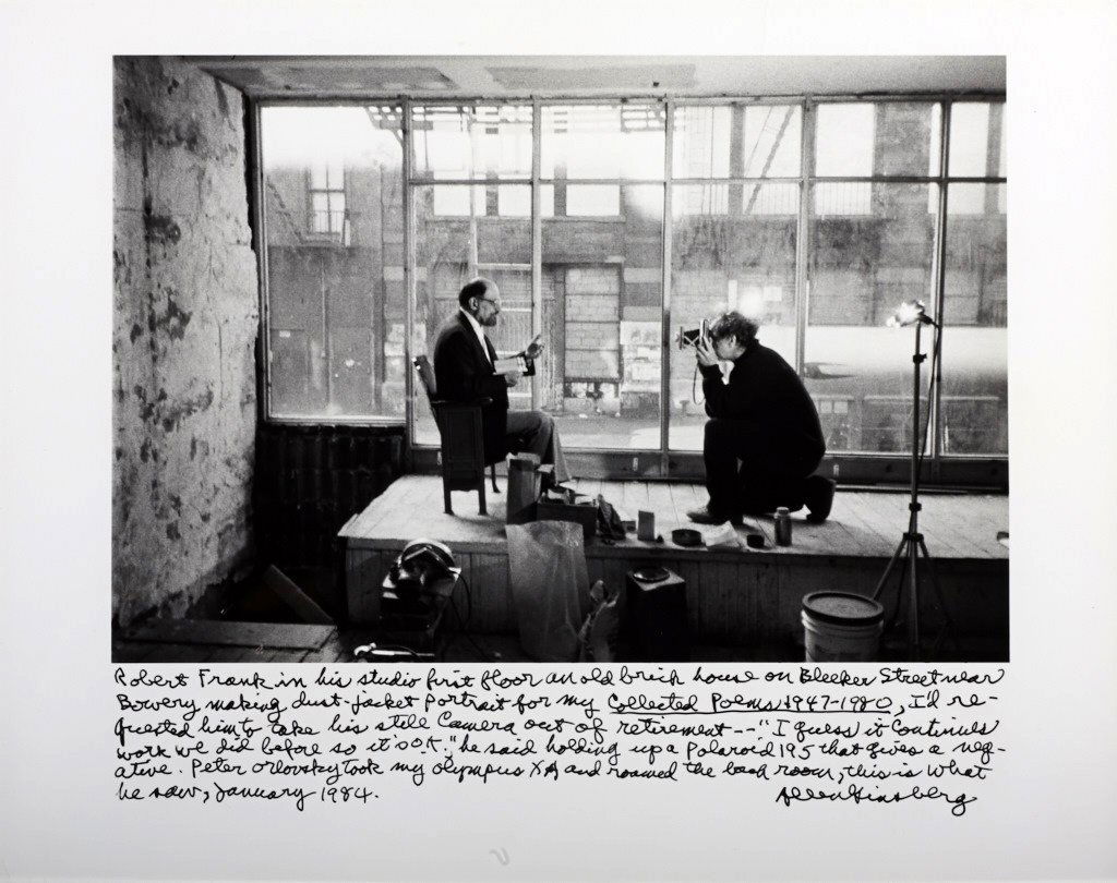 ALLEN GINSBERG (1926–1997) Selbstporträt mit Robert Fra: Vintage silver print 27,8 x 35,2 cm Artist proof Signed, dated and annotated extensively by the photographer in ink in the margin The caption reads: “Robert Frank in his studio first floor in old br