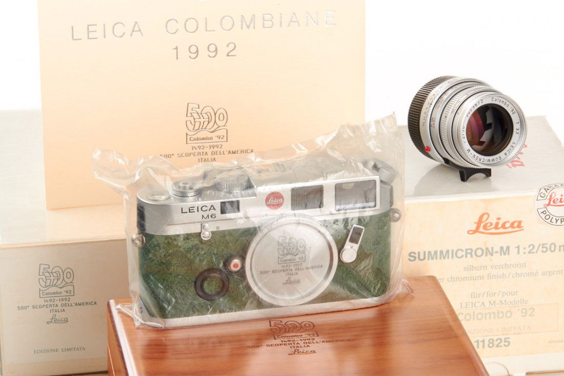 M6 Colombo 92: special edition of 200 cameras only, for 500 years discovery of America, complete with matching 2/50mm Summicron no.3623672, both with special number T32, complete in maker's boxes, 1992, no. 1907172