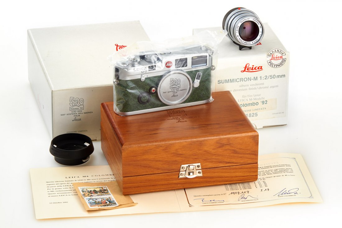 M6 10500 Colombo 92: special edition of 200 cameras only, made for the 500th year of the discovery of America by Christopher Columbus, complete with matching 2/50mm Summicron, both with special number I 17, complete and n