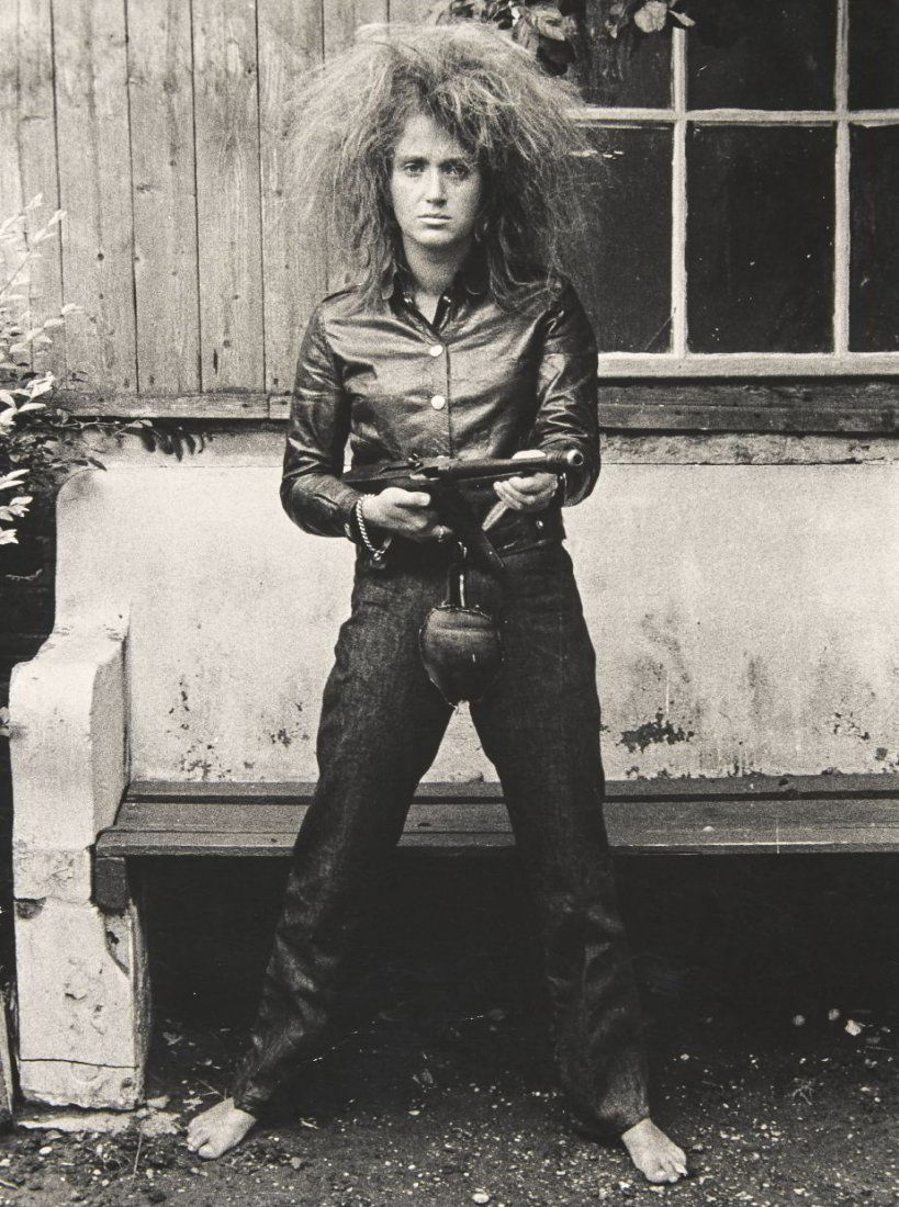 VALIE EXPORT (* 1940): Aktionshose: Genitalpanik‘ (Action Pants: Genital Panic Vintage silver print 40,3 x 30 cm Artist's stamp on the reverse, signed by the artist in the late 1980s in pencil on the reverse, photo by Pet