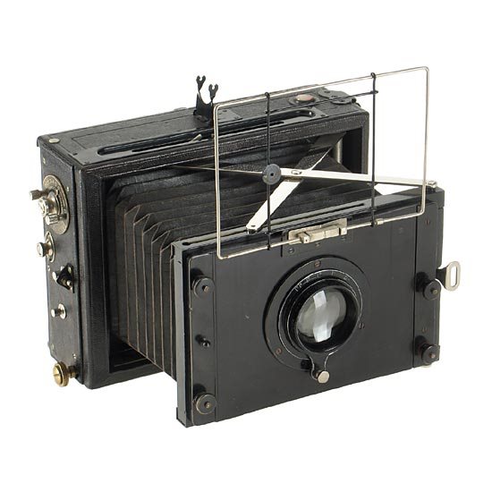 Schrambach Paris Le Klopic: 10x15cm, strut folding camera, Berthiot Flor no.4 series 1° 4.5/165mm no.180557, focal plane shutter (works) to 1/2000 sec (condition: B-, serial no: 319, c.1920) Schrambach Paris Le Klopic 10x15cm,