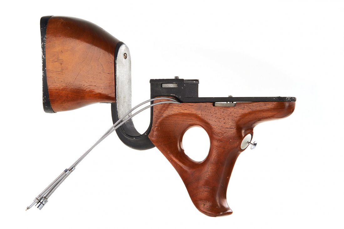 Sabre Rifle Stock: very rare gun stock made by Sabre-USA (a photographic supply company for Leica), in fine condition, with double cable release, 1956 The buyers premium for all items exported out of E.C. (European Comm