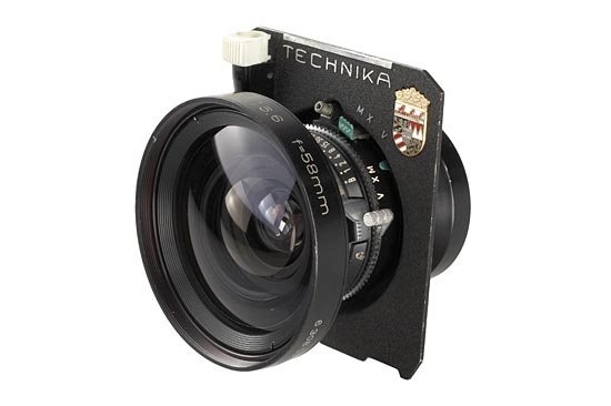 Linhof-Weitwinkel Technikon 5.6/58mm: rare lens for Technika 6x9cm, in excellent condition (no. 6308508, condition B/A) Title (German):Linhof-Weitwinkel-Technikon 5,6/58mm Description (German): Seltenes Objektiv für Technika 6x9cm, sehr