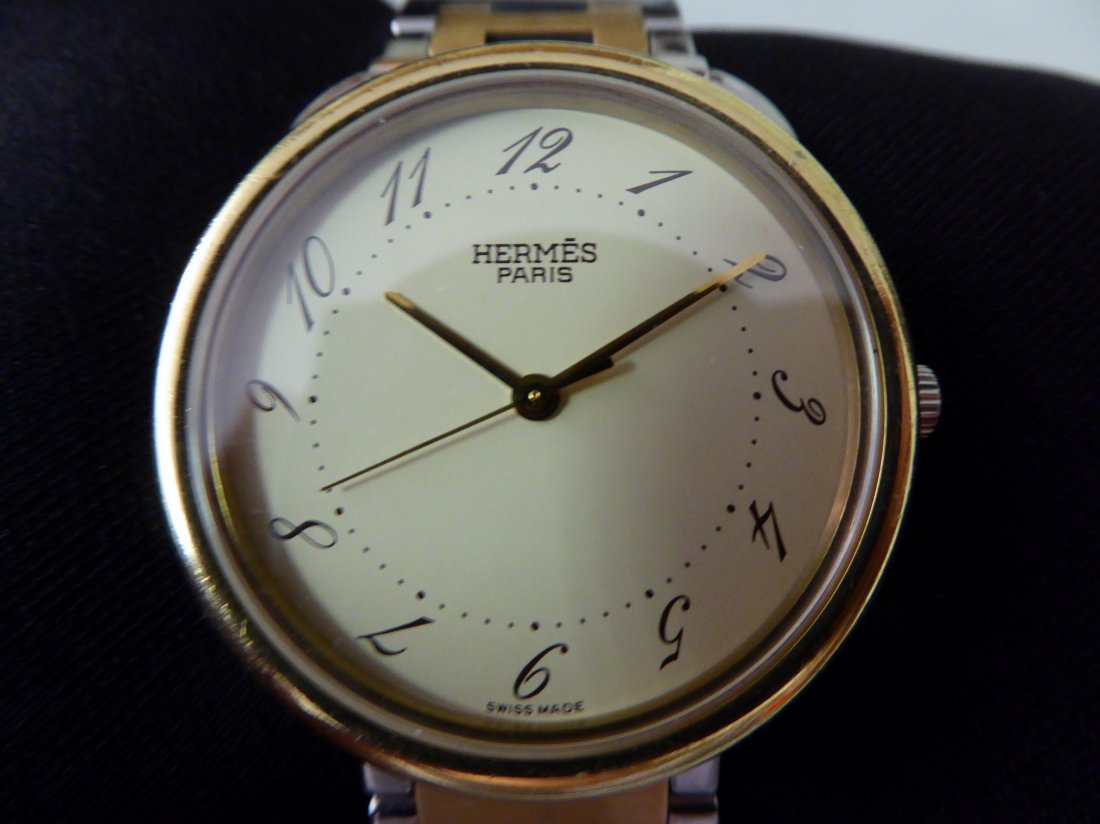 HERMES - Watch in steel and gilded steel, Large model (1 of 2)