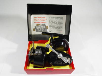 Mitchell 300 Reel w/t Box: Plastic box with extra spool, S/N: 1205030. Grade: A8/M9