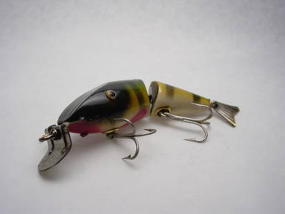 Creek Chub Wiggle Fish Lure: In perch finish w/t reinforced lip. Grade: Mint