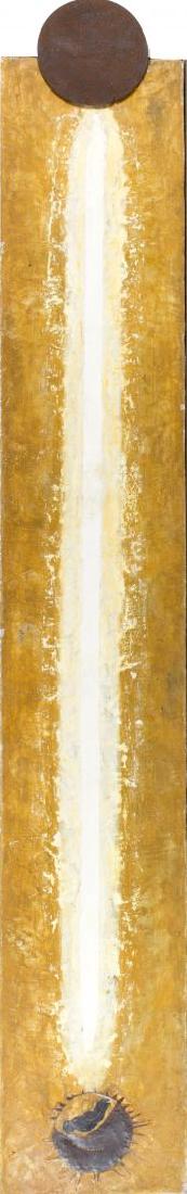 ENZO CUCCHI Muro 1987 Scultura cm 396 x 60 x 10: ENZO CUCCHIMorro d'Alba 1949Muro 1987Scultura tecnica mista di ferro, muro e tarsiaMisure cm 396 x 60 x 10Firma e data al retroEsposizioniCorpo a corpo. Contro la Storia dell'Arte. Francesco Alfano Mi